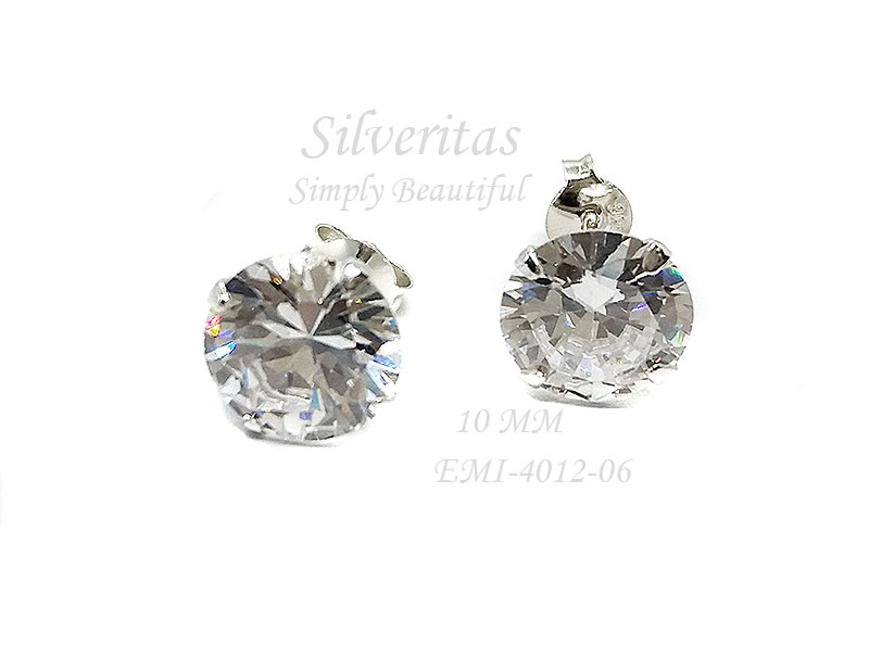 ต่างหูปักก้านเงินแท้ 925 พลอยCZ ขนาด10มม - รหัส EMI-4012