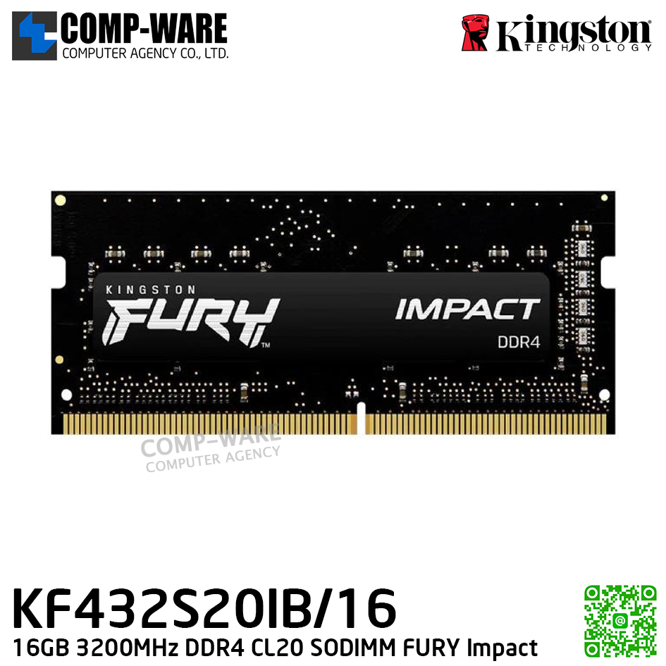Kingston KF432S20IB/16 16GB 3200MHz DDR4 CL20 SODIMM FURY Impact - Lifetime Warranty - Memory Module - RAM