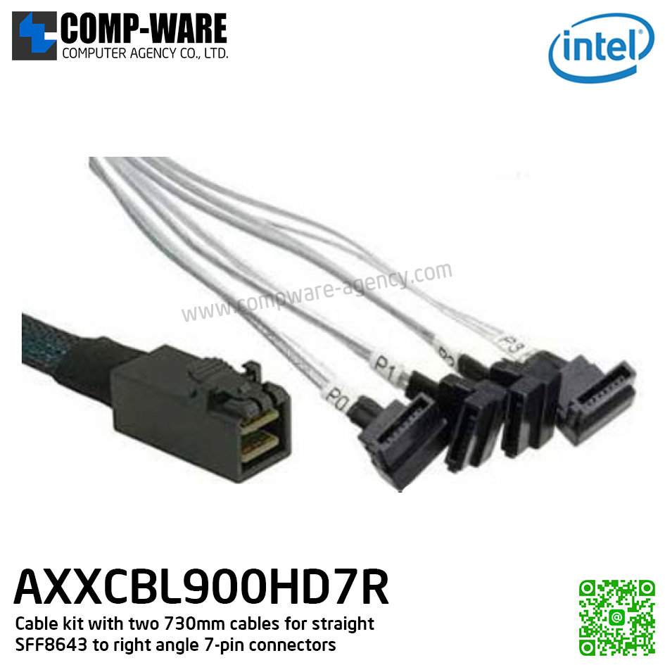 Intel SAS Cable Kit AXXCBL900HD7R - Cable kit with two 730mm cables for straight MiniSAS-HD SFF8643 to right angle 7-pin connectors