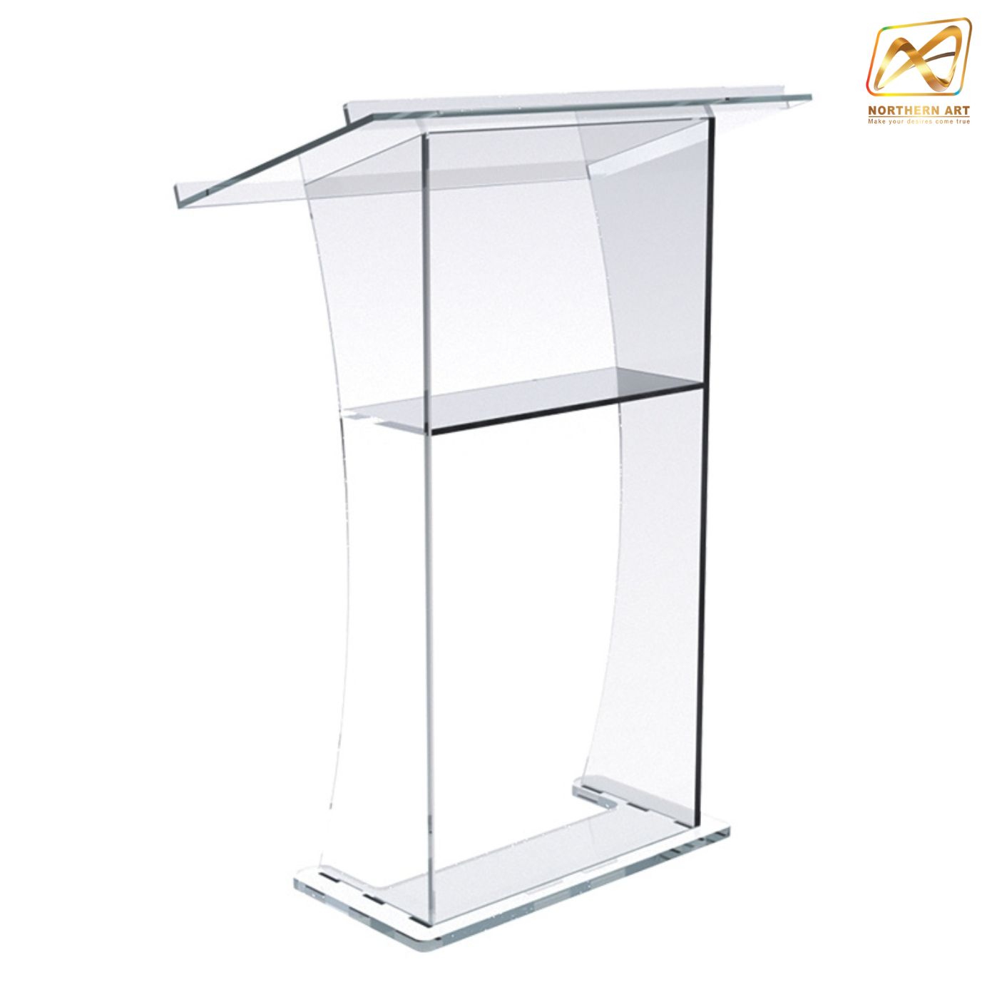 โพเดียม อะคริลิคใส AC-10 ขนาด(W)90 x (L)50 x (H)125 cm. TOP เอียงพร้อมกันตก วัสดุอะคริลิคใส หนา 15-20 มม.