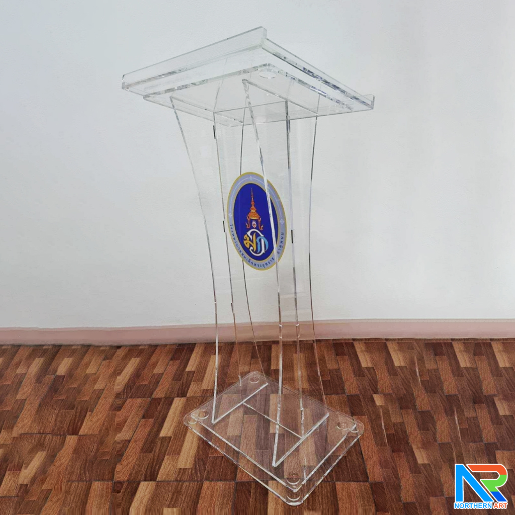 โพเดียม อะคริลิคใส AC-04 ขนาด (W) 55 x (L) 45 x (H)115 ซม.TOP เอียงพร้อมกันตก วัสดุอะคริลิคใส หนา 10-20 มม.