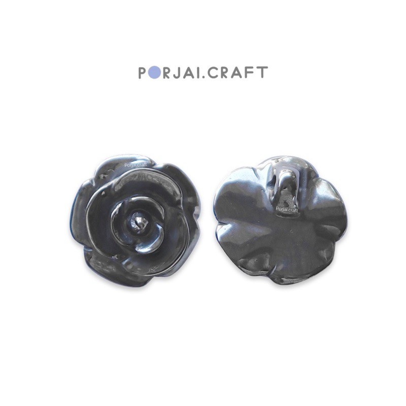 Hematite Rose Shank Button Bead ลูกปัดคริสตัลดอกกุหลาบเฮมาไทต์ 28mm
