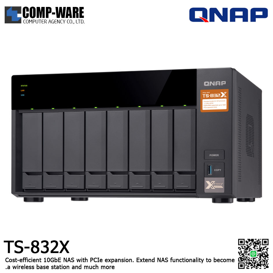 QNAP NAS (8-Bay) TS-832X (2GB RAM up to 16GB) Annapurna Labs Alpine AL-324 1.7GHz Quad Core , No HDD