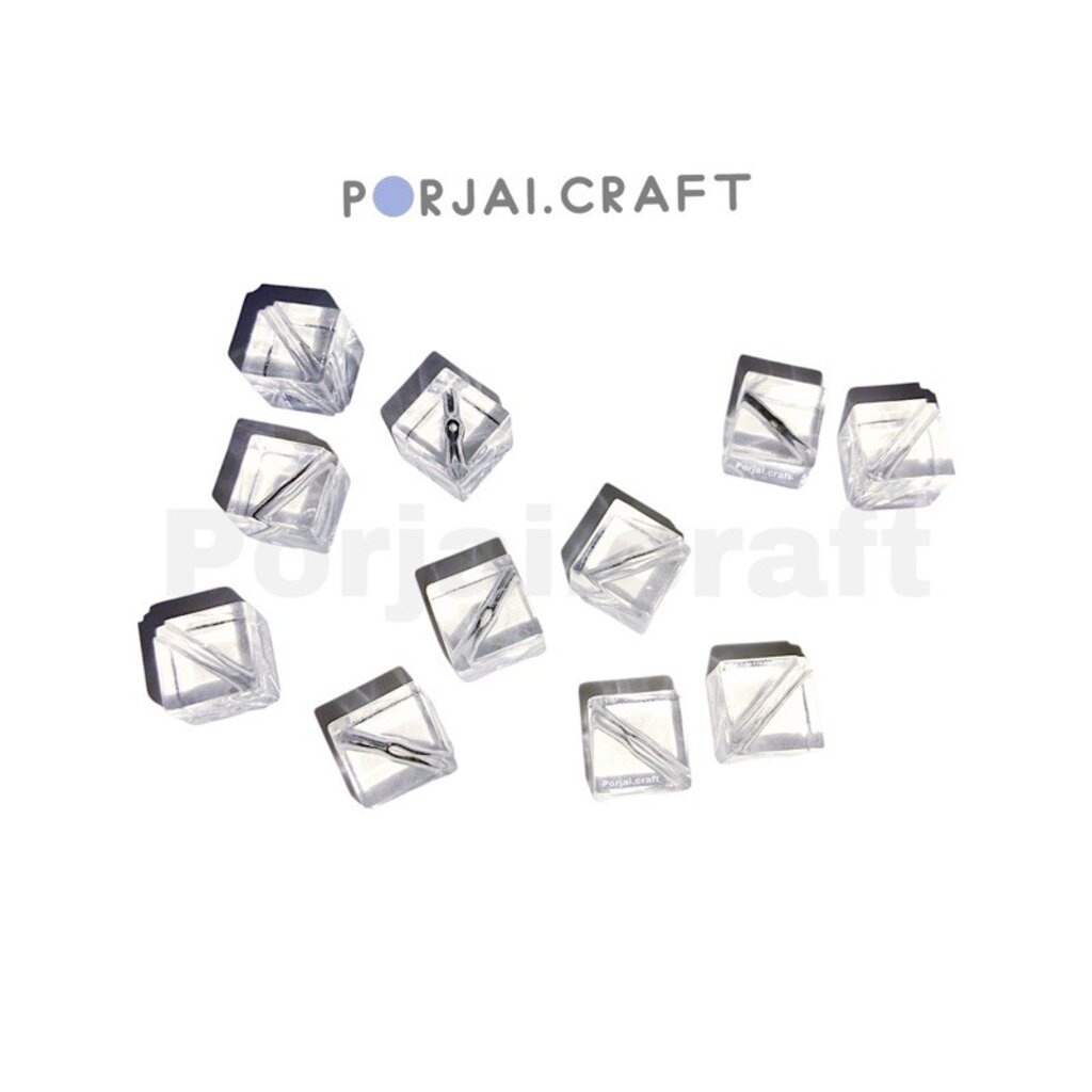 ลูกปัดลูกบาศก์ Clear Cube Beads 10mm