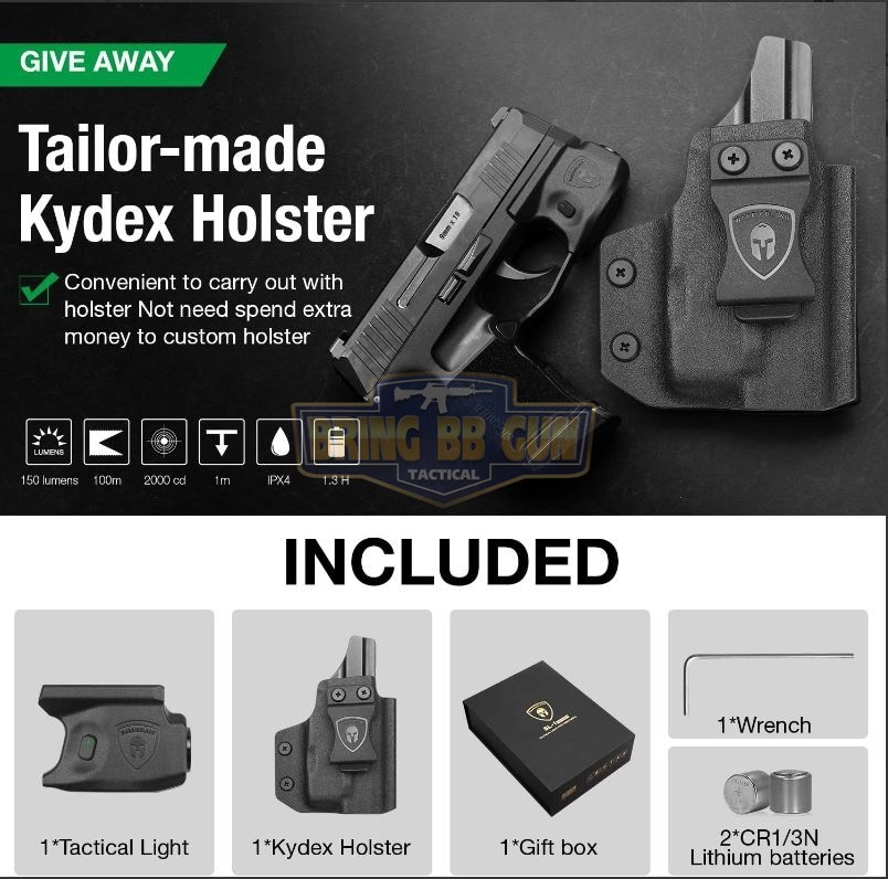 ไฟฉายติดปืน Sig Sauer P365 + ซองปืนพกใน Kydex ยี่ห้อ Warriorland รุ่น SL-1 + Kydex Holster