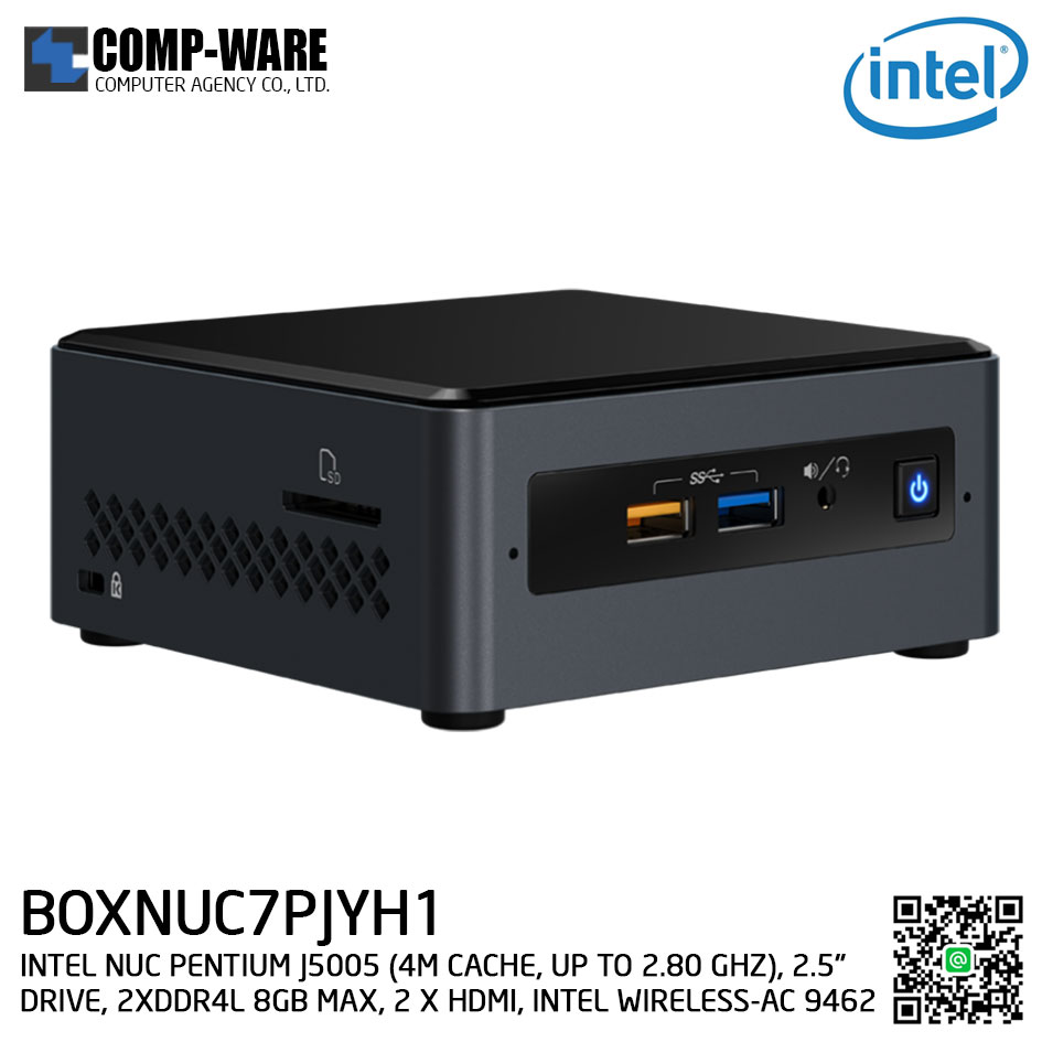 Intel NUC7PJYH1 Mini PC NUC Kit - (PENTIUM J5005 (4M CACHE, UP TO 2.80 GHZ), 2.5" DRIVE, 2xDDR4 8GB MAX, 2 X HDMI, INTEL WIRELESS-AC 9462) BOXNUC7PJYH1