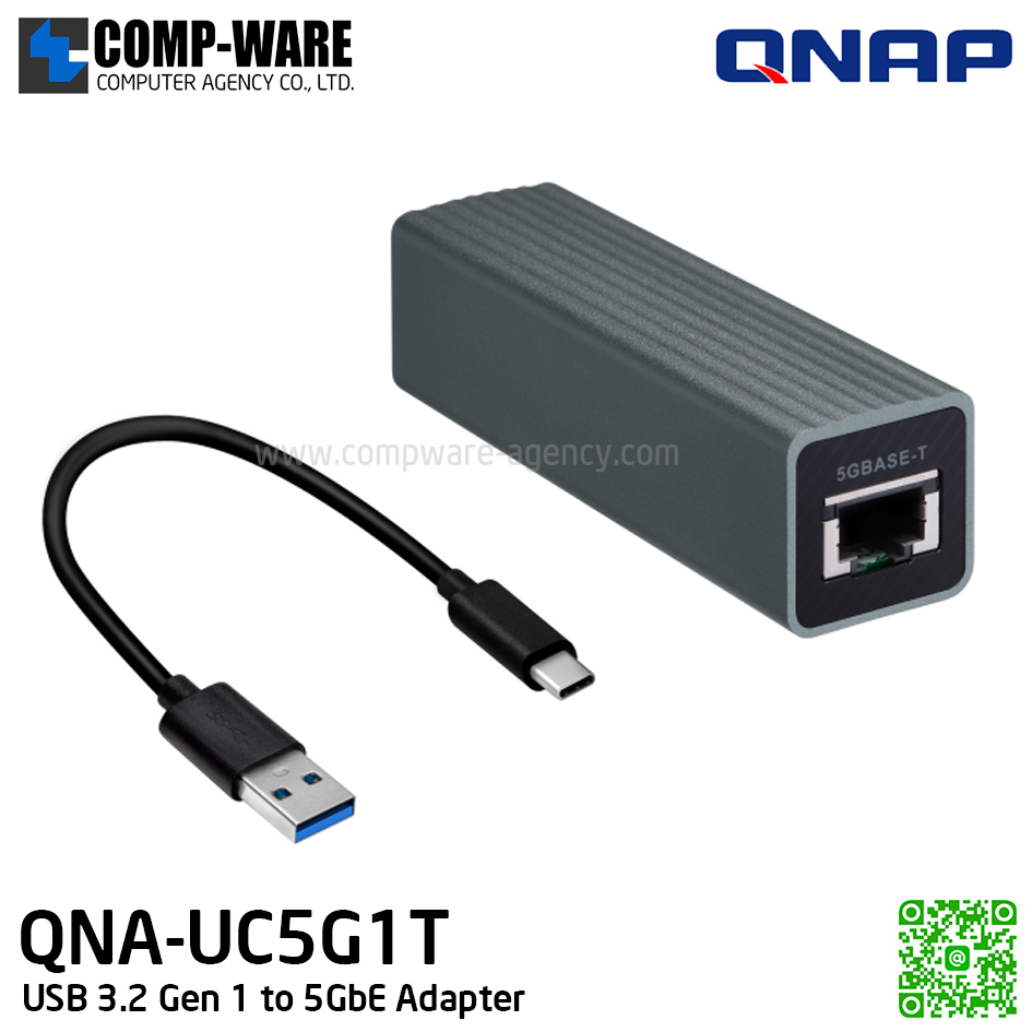 QNAP QNA-UC5G1T USB 3.2 Gen 1 to 5GbE Adapter (รับประกัน 1 ปี) Connect to 5GbE networks over USB 3.2 Gen1