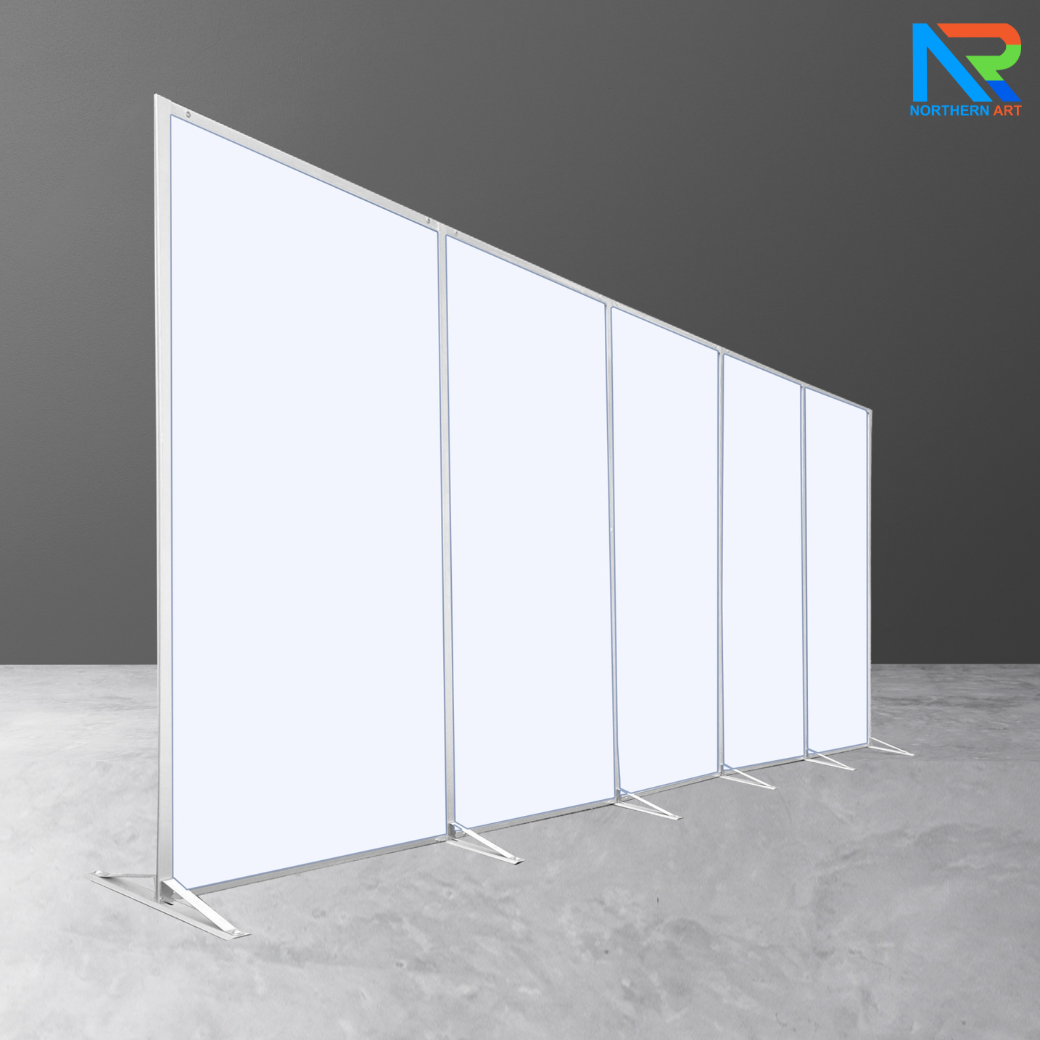เช่าบอร์ดนิทรรศการ แบบตั้งต่อเนื่อง ตั้งแต่ 3 บานขึ้นไป ขนาด (W)597 x (D)50 x (H)201 พร้อมขาตั้ง โครงอะลูมิเนียม ถอดประกอบได้
