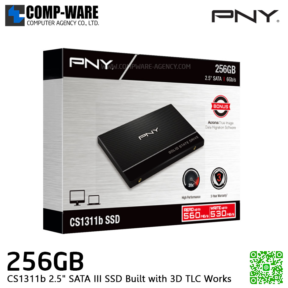 PNY 256GB CS1311b 2.5" SATA III SSD SSD7CS1311B-256-RB Built with 3D TLC Works with Desktops or Laptops 20X faster