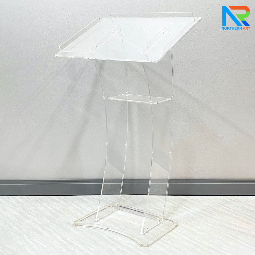 โพเดียม อะคริลิคใส ขนาด(W)60 x (L)45 x (H)108 cm. TOP เอียงพร้อมกันตก 4 ด้าน วัสดุอะคริลิคใส หนา 10 มม.