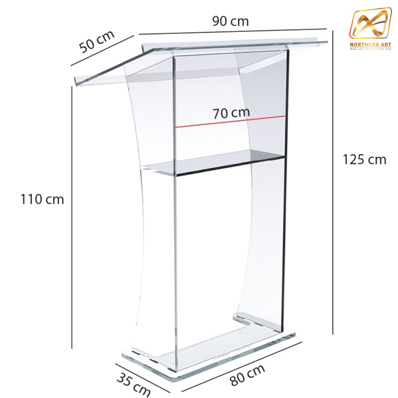 โพเดียม อะคริลิคใส AC-10 ขนาด(W)90 x (L)50 x (H)125 cm. TOP เอียงพร้อมกันตก วัสดุอะคริลิคใส หนา 15-20 มม.