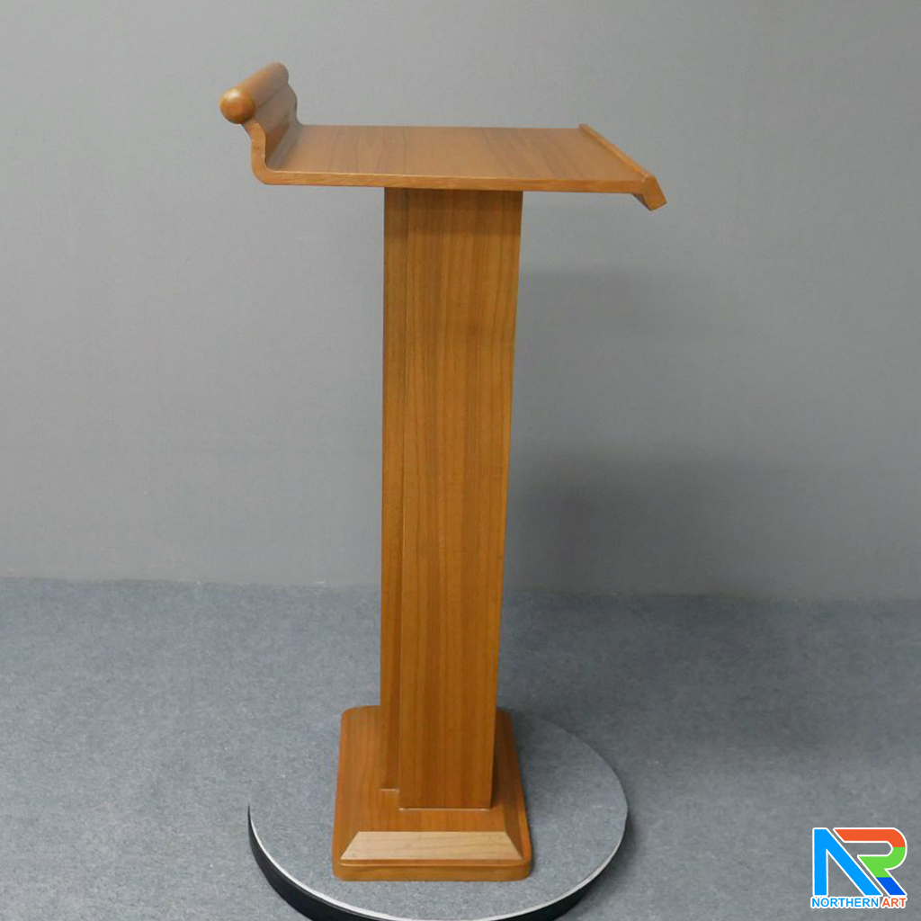 โพเดียมไม้ สีสัก ทรงโมเดิร์น TOPตรง ขนาด (W)56 x (L)48 cm. สูง 112 cm.