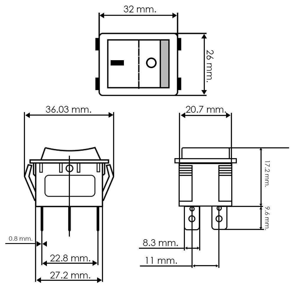 สวิทซ์กระดก 4P | มีไฟสีแดง สีส้ม สีเขียว 250VAC/16A (32x26mm) LIGHT COUNTRY | SW595-R/O/GR