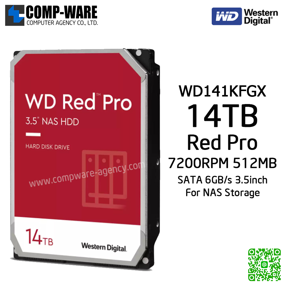 WD Red Pro 14TB NAS Hard Disk Drive - 7200RPM SATA 6Gb/s 512MB Cache 3.5Inch - WD141KFGX