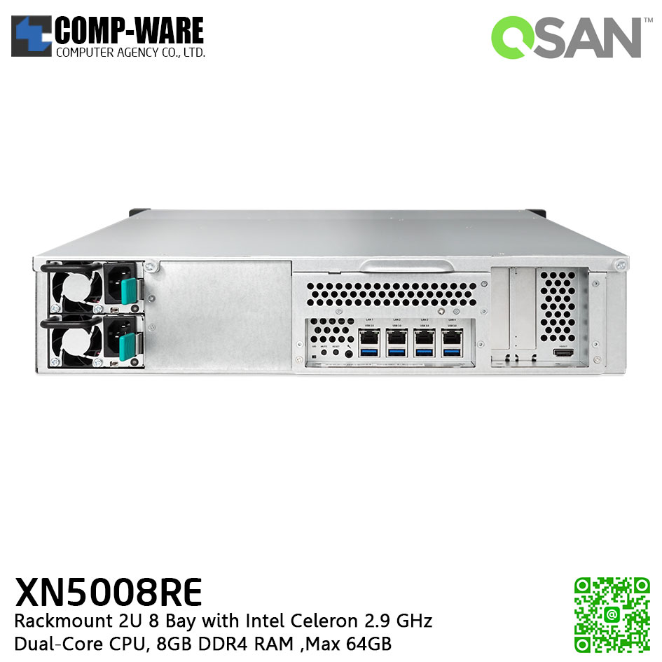 QSAN (8 Bays) XCubeNAS XN5008RE (8GB RAM) Rackmount 2U NAS Storage , No HDD