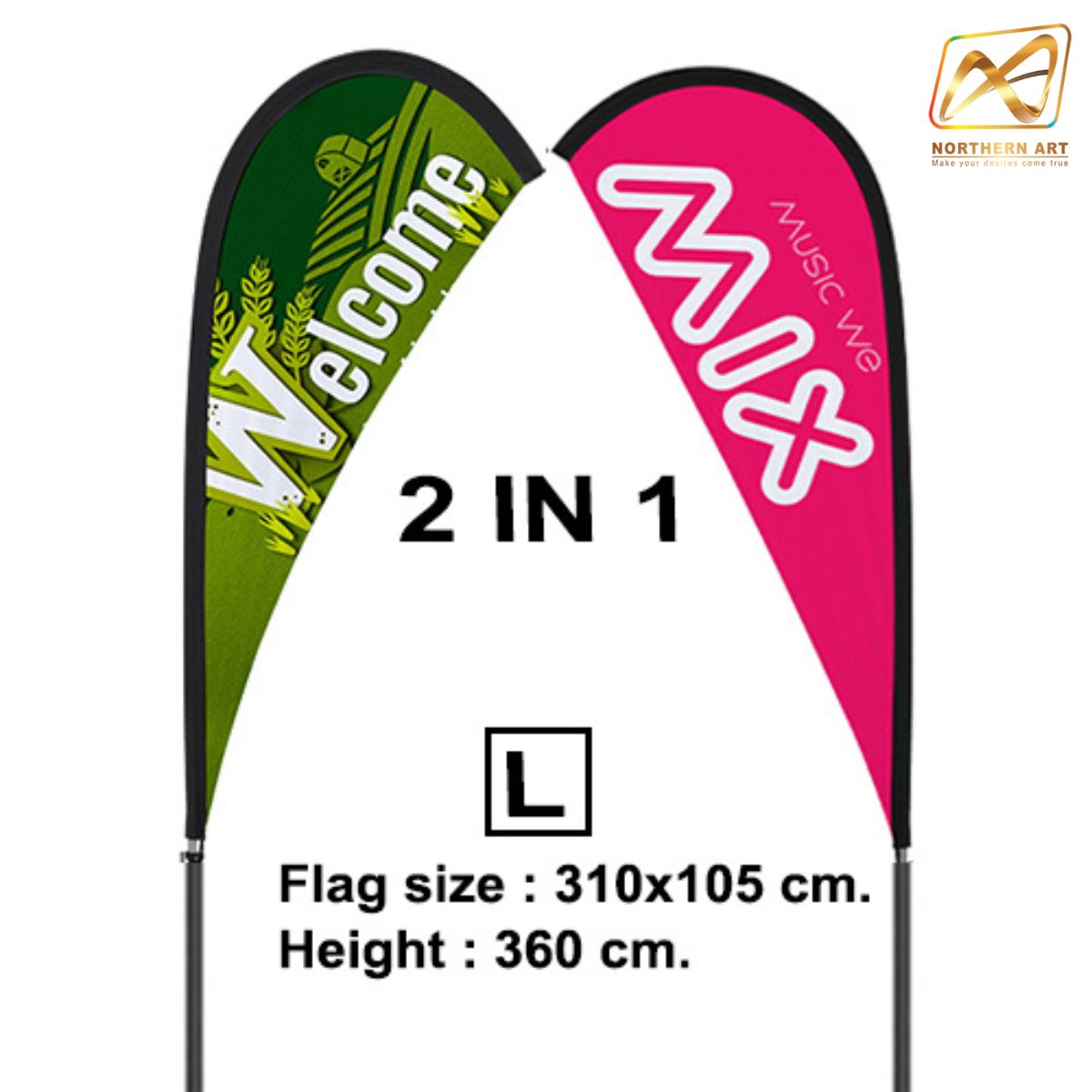 ธงชายหาด รุ่น 2IN 1 ขนาด L แบบหยดน้ำ ความสูง 360 cm. (เมื่อประกอบเสาและผ้าแล้ว) ถอดประกอบได้ พร้อมกระเป๋า 1 ใบ