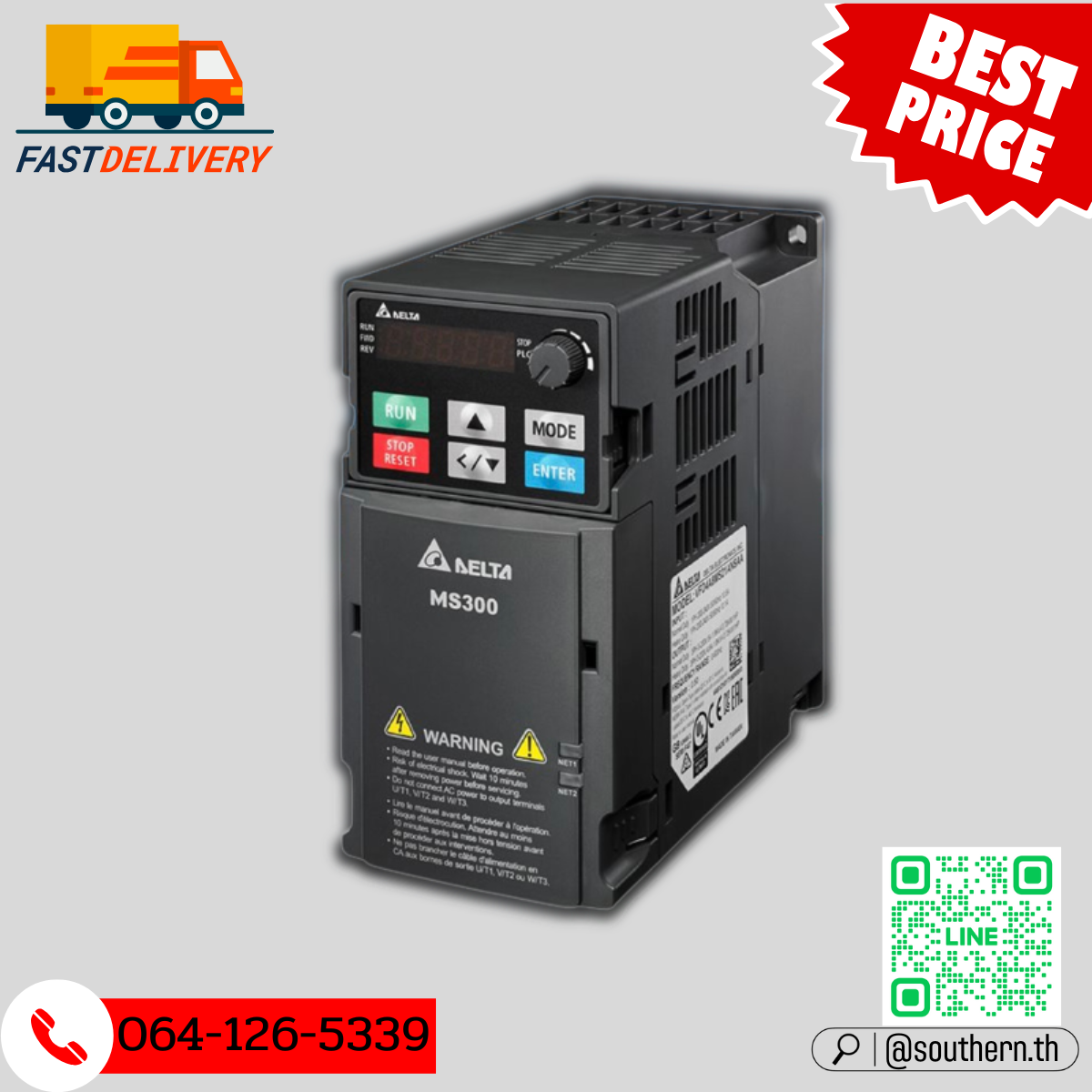 Delta Inverter MS300 VFD25AMS23ANSAA 7.5HP 5.5kW Input 220V 3-Phase Output 220V 3-Phase