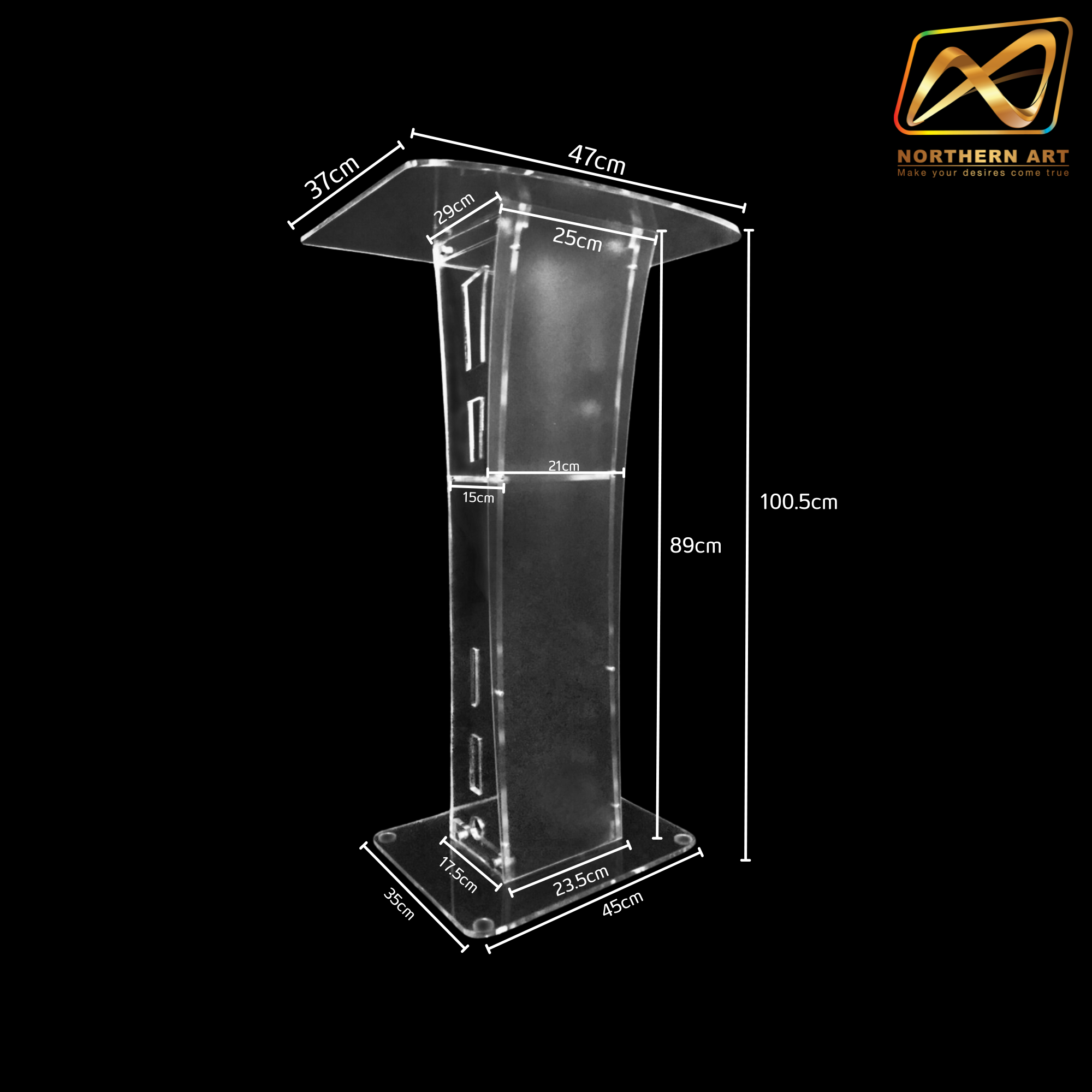 เช่าโพเดียม อะคริลิคใส AC-11 พร้อมชั้นวางของ TOP ตรง ขนาด (W)47 x (L)37 x (H)100 cm. บริการรับ-ส่ง กทมฯและปริมณฑล