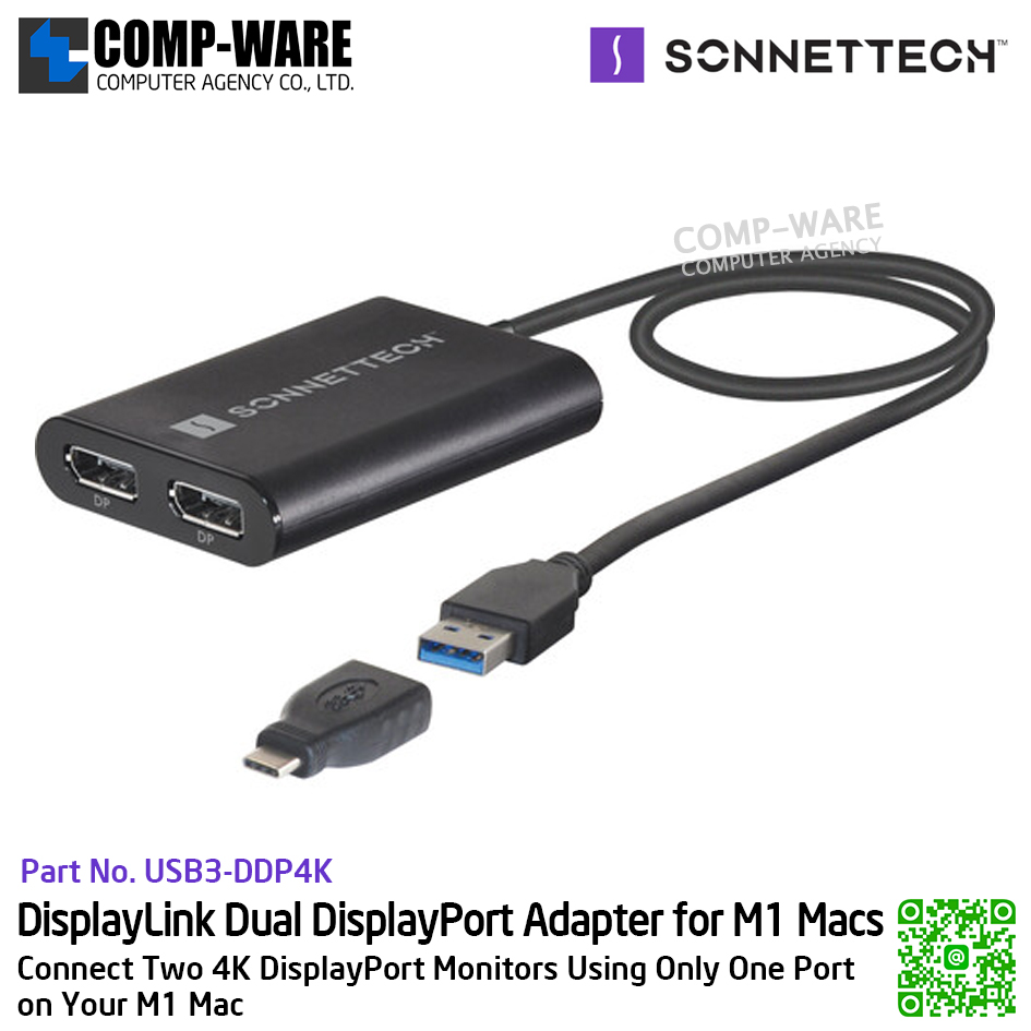 Sonnet DisplayLink Dual DisplayPort Adapter for M1 Macs [USB3-DDP4K] รับประกัน 1 ปี