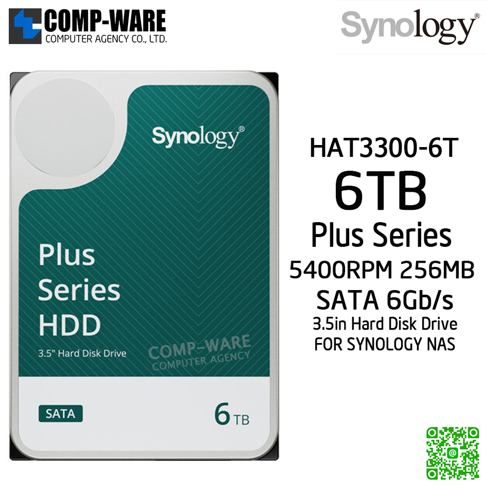 Synology 6TB Plus Series 3.5” SATA HDD designed for Synology NAS, 5400RPM 256MB Cache / HAT3300-6T / 3Y Warranty