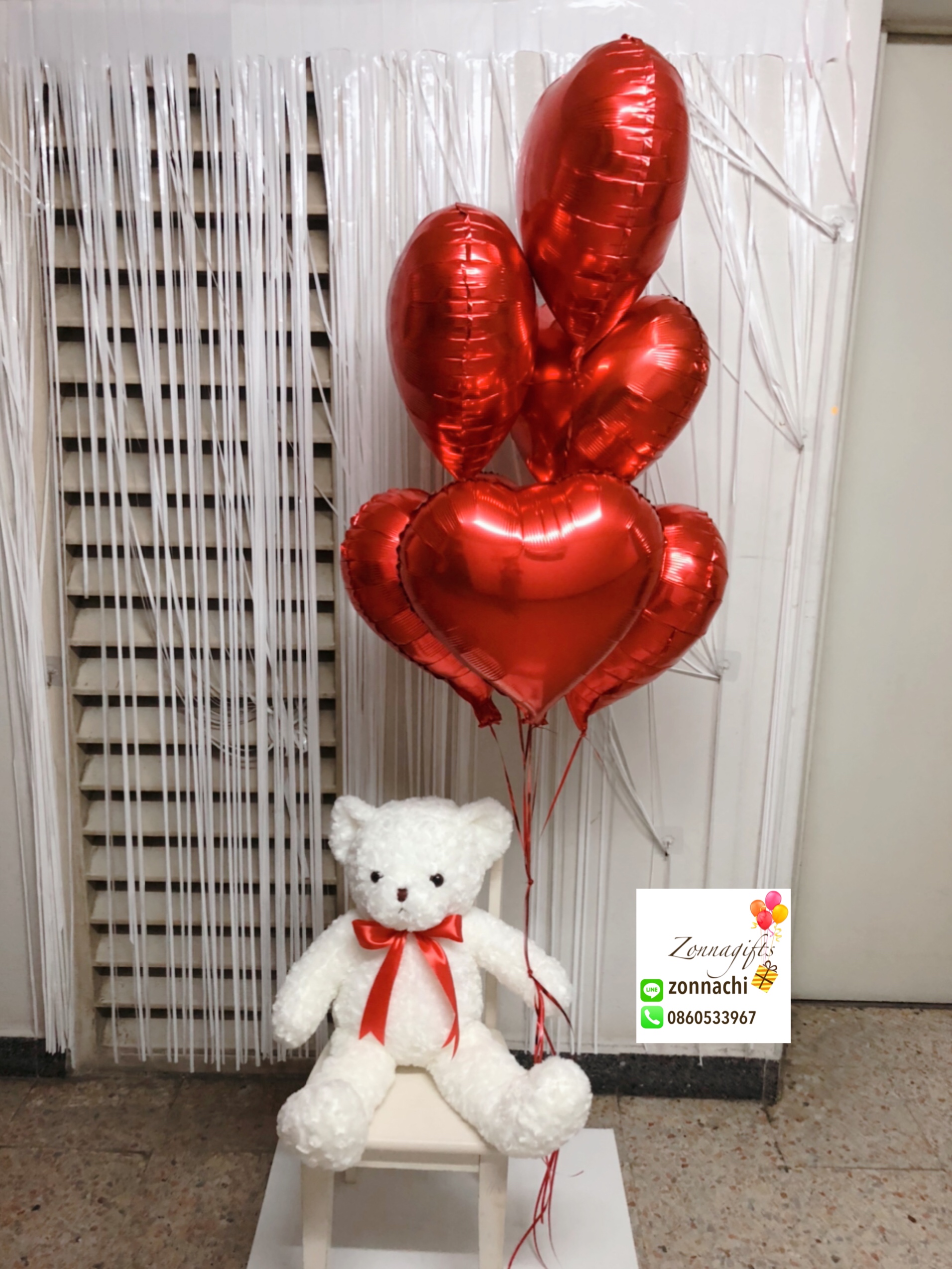 Teddy & 6 pcs heart balloon
