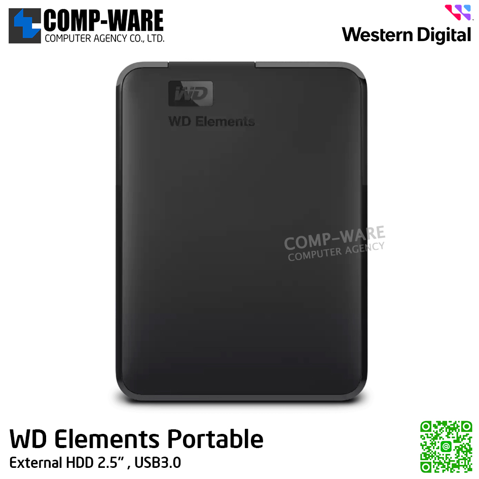 WD Elements Portable 2TB , External HDD 2.5" , USB3.0 (Black) WDBU6Y0020BBK-WESN รับประกัน 3 ปี
