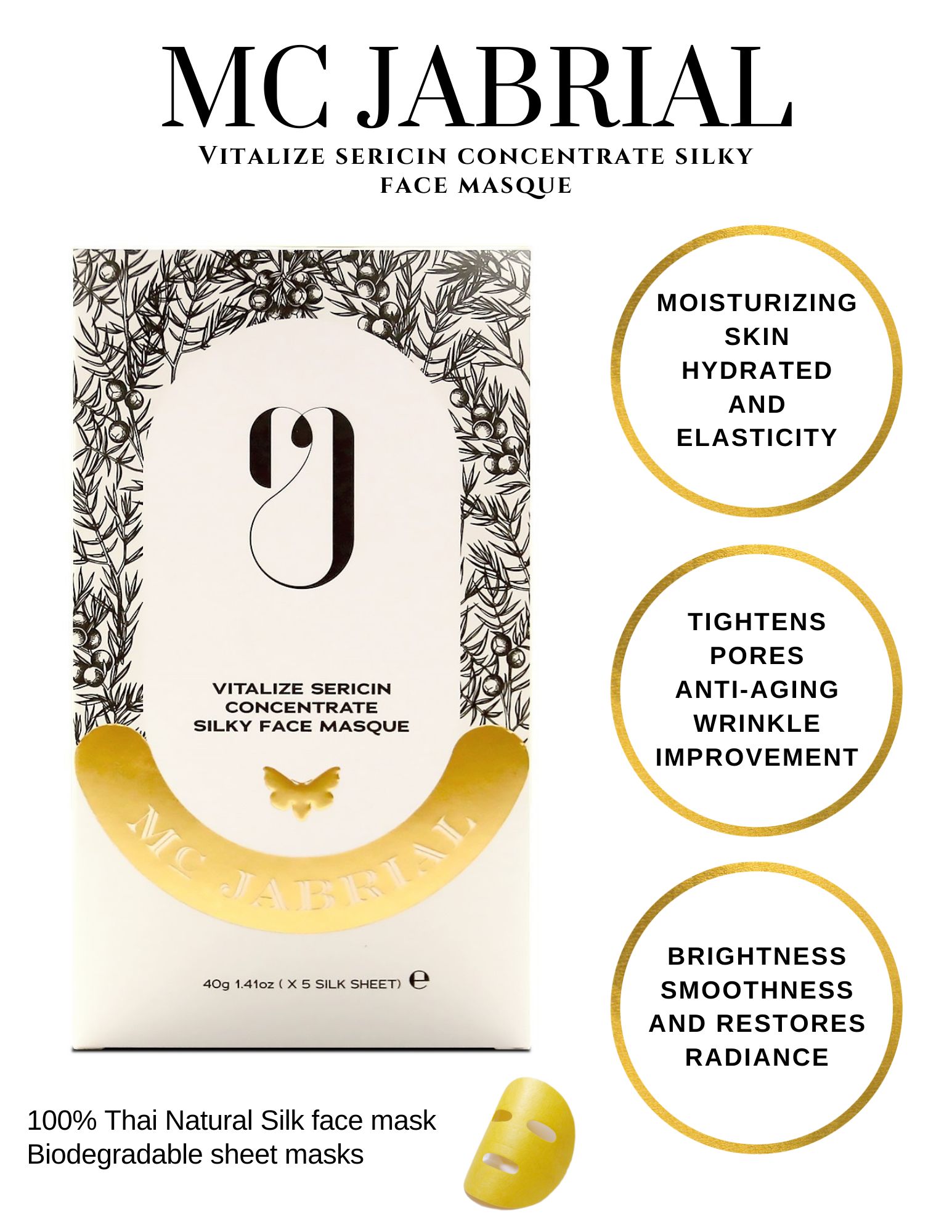 MC JABRIAL Vitalize Sericin Concentrate Silky Face Masque 40g. แผ่นมาส์กหน้าใยไหมทองคำ 40g.