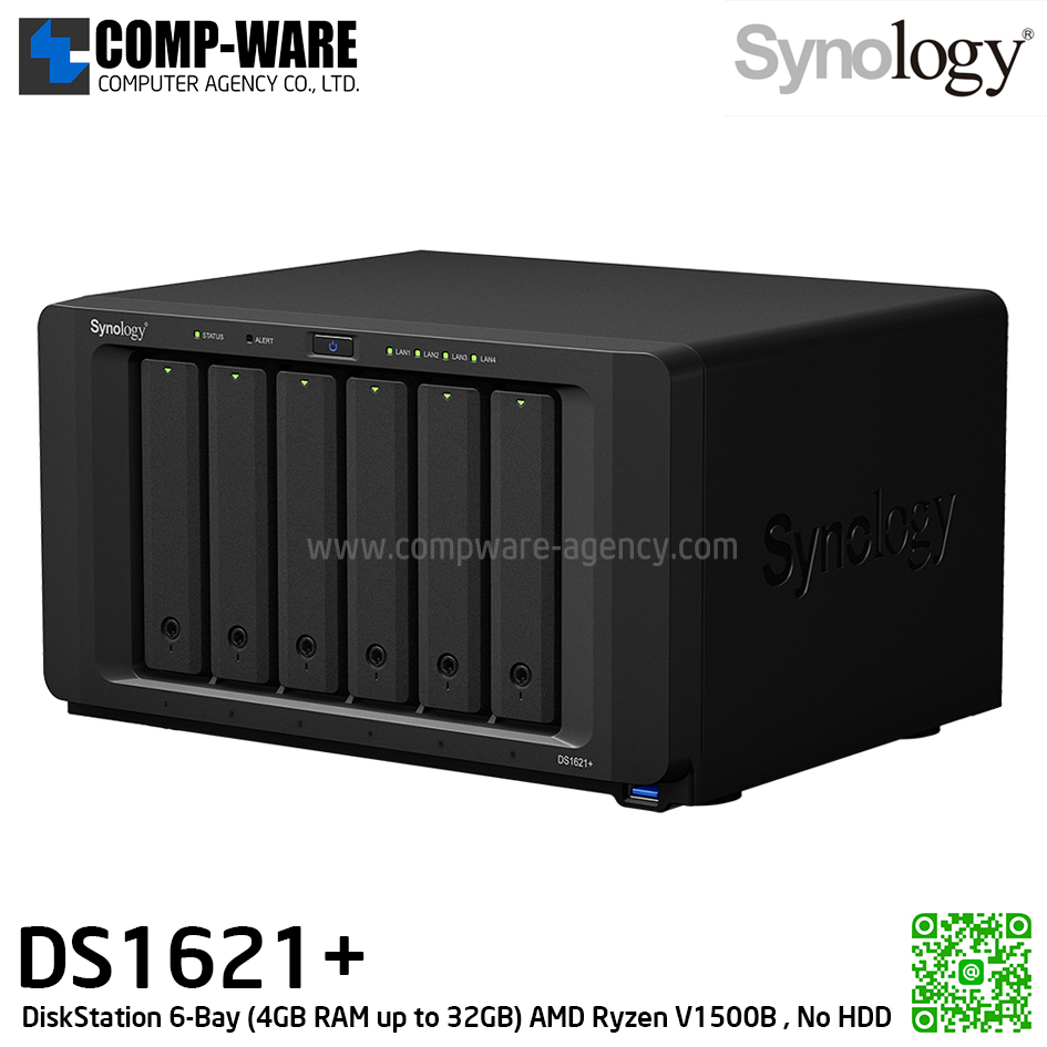 Synology DiskStation (6-Bay) DS1621+ / AMD Ryzen V1500B / 4GB RAM up to 32GB / No HDD / 3Y Warranty