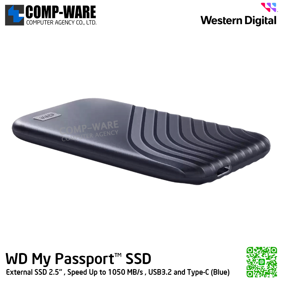 WD 1TB My Passport SSD External SSD 2.5" , Speed Up to 1050 MB/s , USB3.2 and Type-C (Blue) WDBAGF0010BBL-WESN รับประกัน 3 ปี