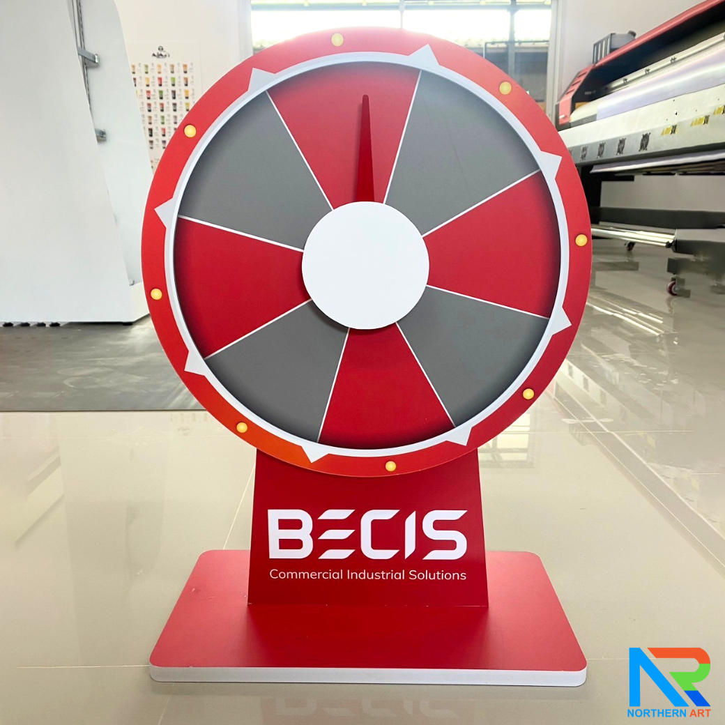 เกมส์วงล้อตั้งโต๊ะ ขนาดวงล้อ 40 ซม. สูง 56 ซม. วัสดุพลาสวูดสีขาว หนา 8-15 มม. ถอดประกอบได้