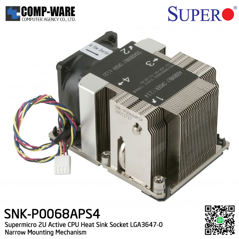 Supermicro 2U Active CPU Heatsink Socket LGA3647-0 (SNK-P0068APS4) Narrow Mounting Mechanism for Intel Scalable Workstation
