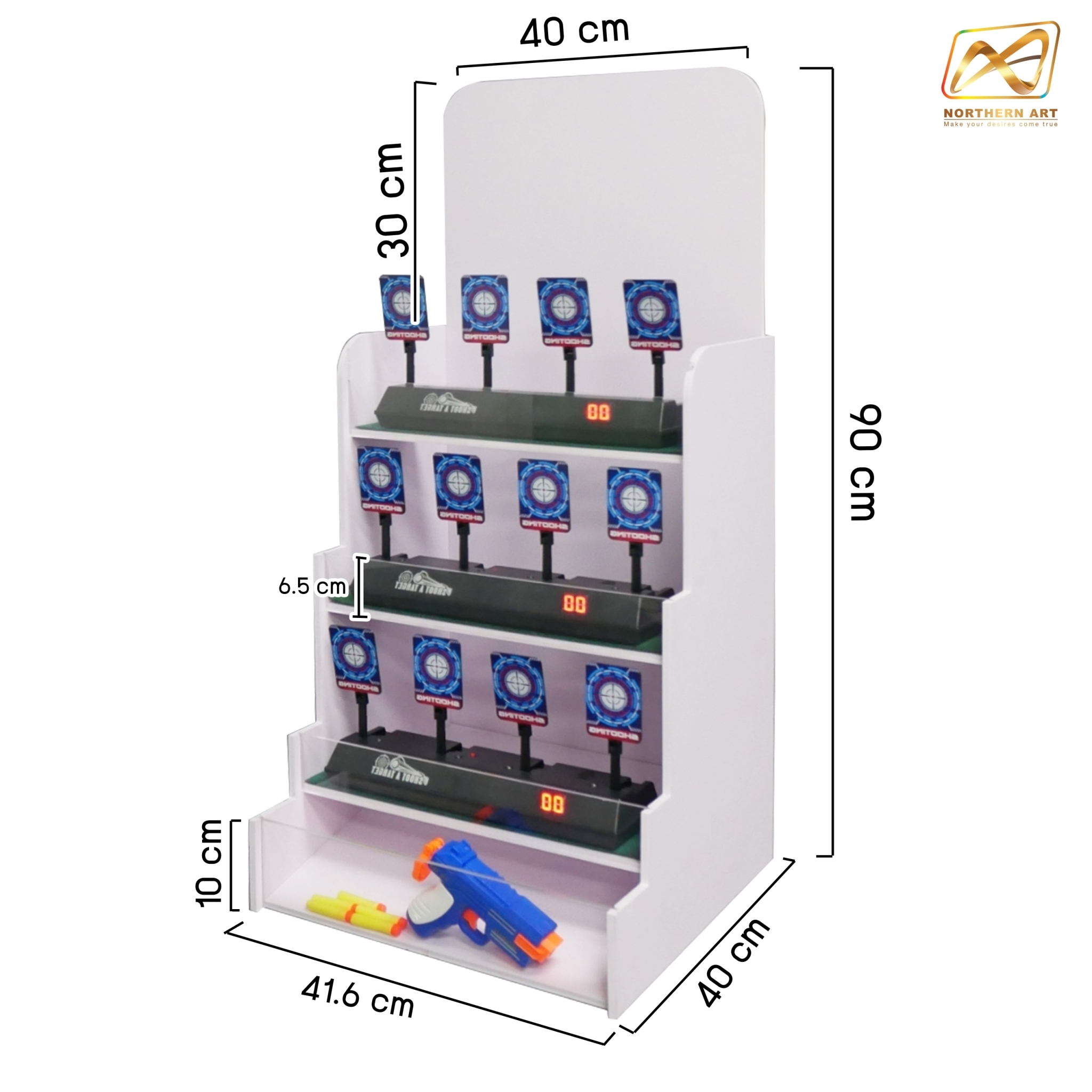 เกมส์ยิงเป้าตั้งโต๊ะ ขนาด (W)40 x (D)40 x (H)90 cm. พร้อมเป้านิ่ง 4 แผ่น 3 ชุด และปืนกระสุนโฟม 1 กระบอก