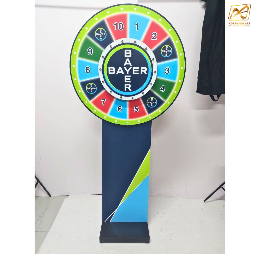 เช่าเกมส์วงล้อ LED ตั้งพื้น รุ่นไฟวิ่ง ระบบสัมผัส พร้อมไฟกระพริบเปลี่ยนสีได้ ขนาดวงล้อ 80 ซม.สูง 170 ซม. สามารถเปิดสปอร์ตโฆษณาได้ มีลำโพงในตัว