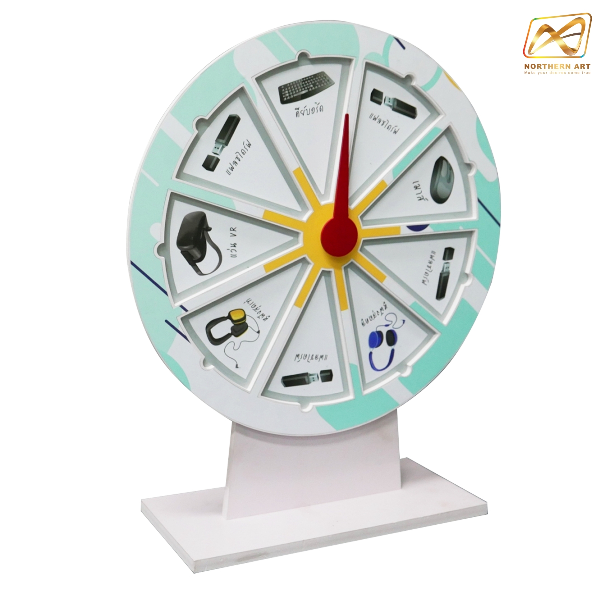 เกมส์วงล้อแม่เหล็กตั้งโต๊ะ ขนาดวงล้อ 50 ซม. สูง 61 ซม. วัสดุพลาสวูดสีขาว หนา 8-15 มม. ถอดประกอบได้