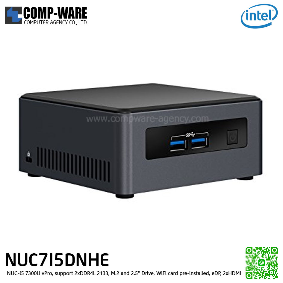 Intel NUC7I5DNHE Mini PC NUC Tall Kit - NUC i5-7300U vPro, support 2xDDR4L 2133, M.2 and 2.5" Drive, WiFi card pre-installed, eDP, 2xHDMI BLKNUC7I5DNH1E