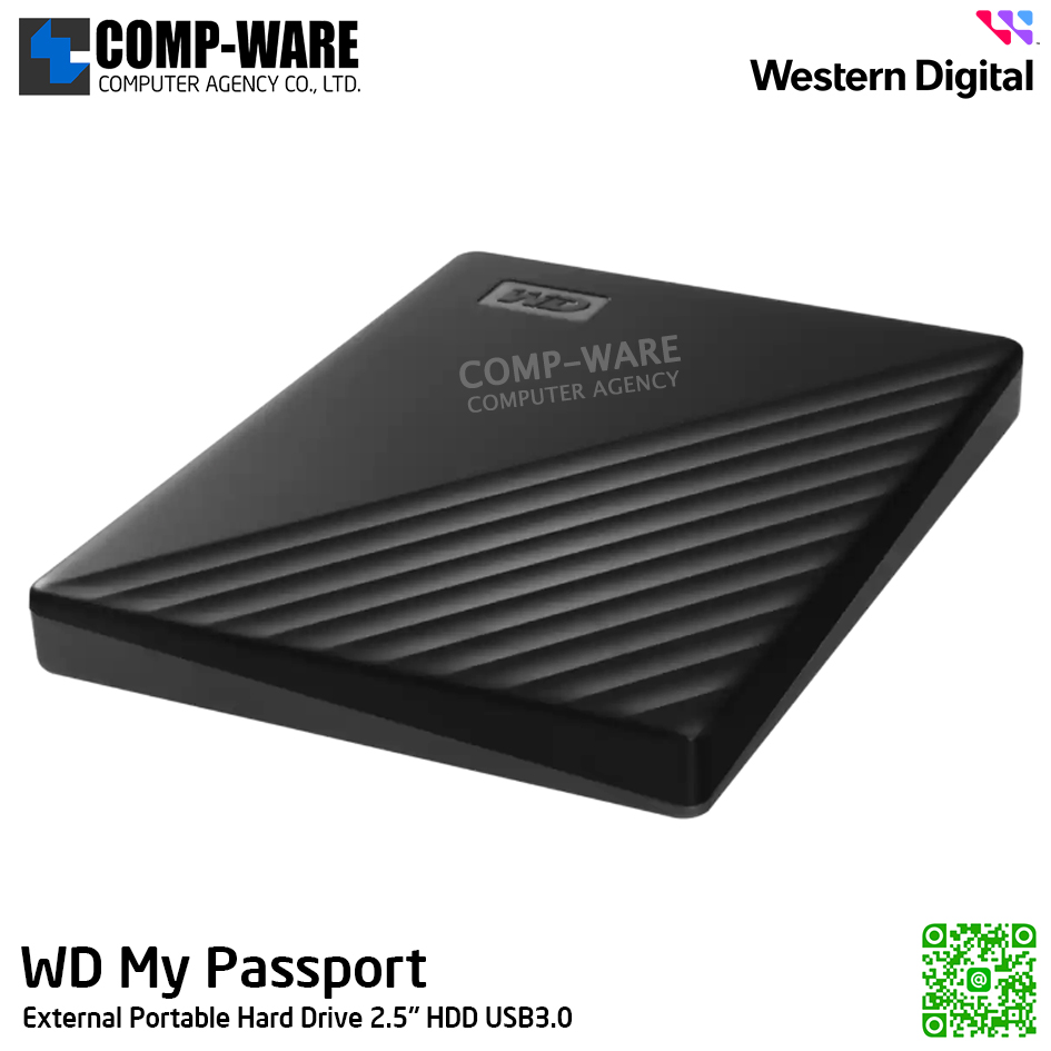 WD 2TB My Passport External Portable Hard Drive 2.5" HDD USB3.0 (Black) WDBYVG0020BBK-WESN รับประกัน 3 ปี