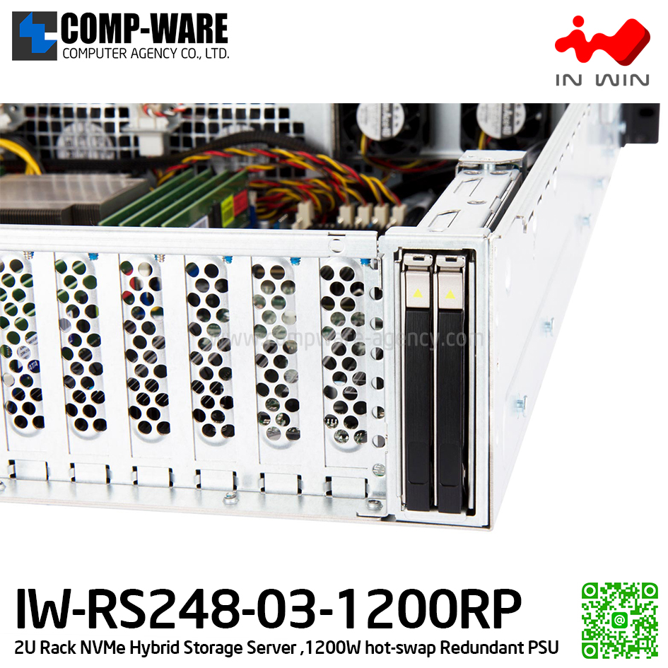 IN-WIN IW-RS248-03-1200RP 2U NVMe Hybrid Storage Server (supported 2.5 inch 7mm only), 1200W hot-swap Redundant Power Supply (เคสเปล่า+พาวเวอร์ซัพพลาย) รับประกัน 3ปี