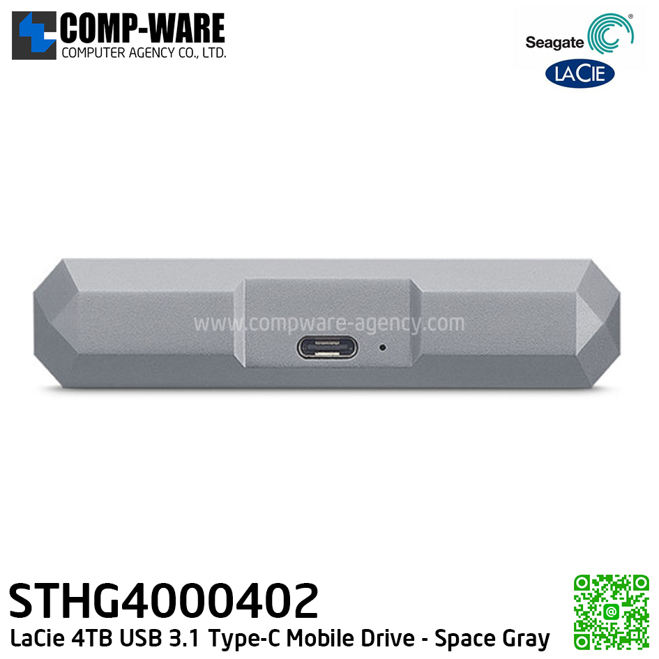 Seagate LaCie 4TB USB 3.1 Type-C Mobile Drive External HDD (Space Gray) - STHG4000402