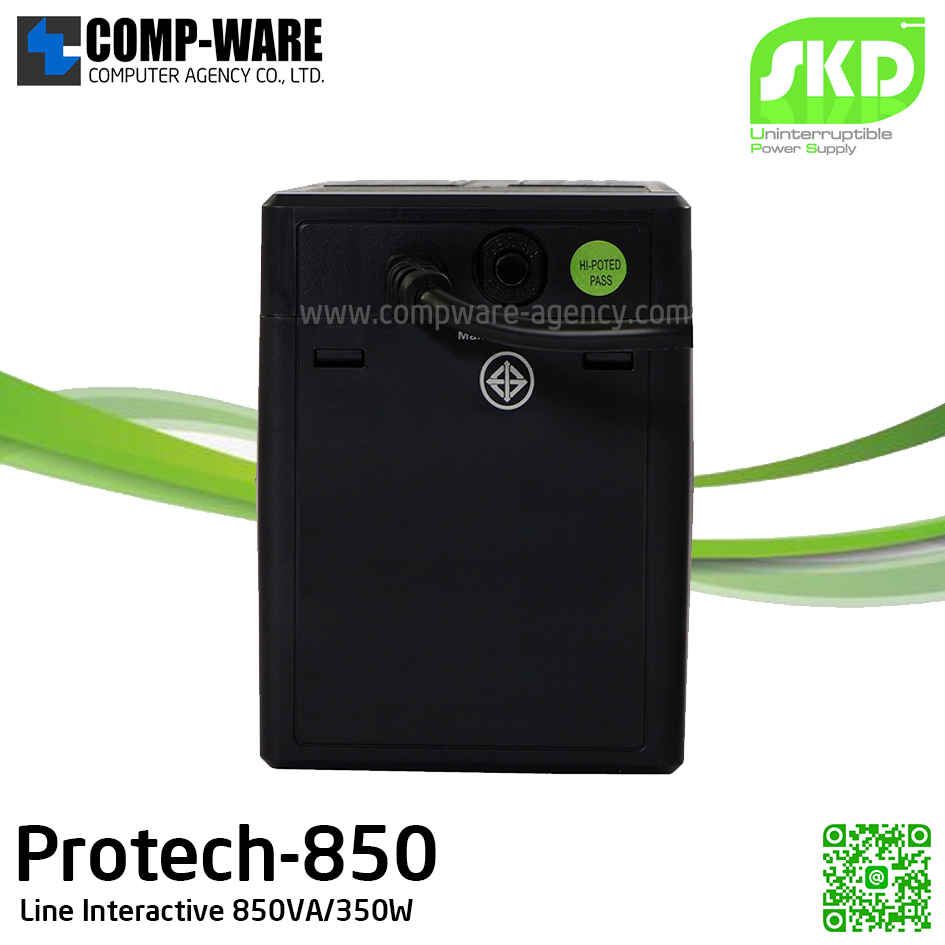 SKD UPS Protech-850 850VA/350W, Batt 12V5Ah*1, Backup time 5-10 mins, Line Interactive รับประกัน 2ปี