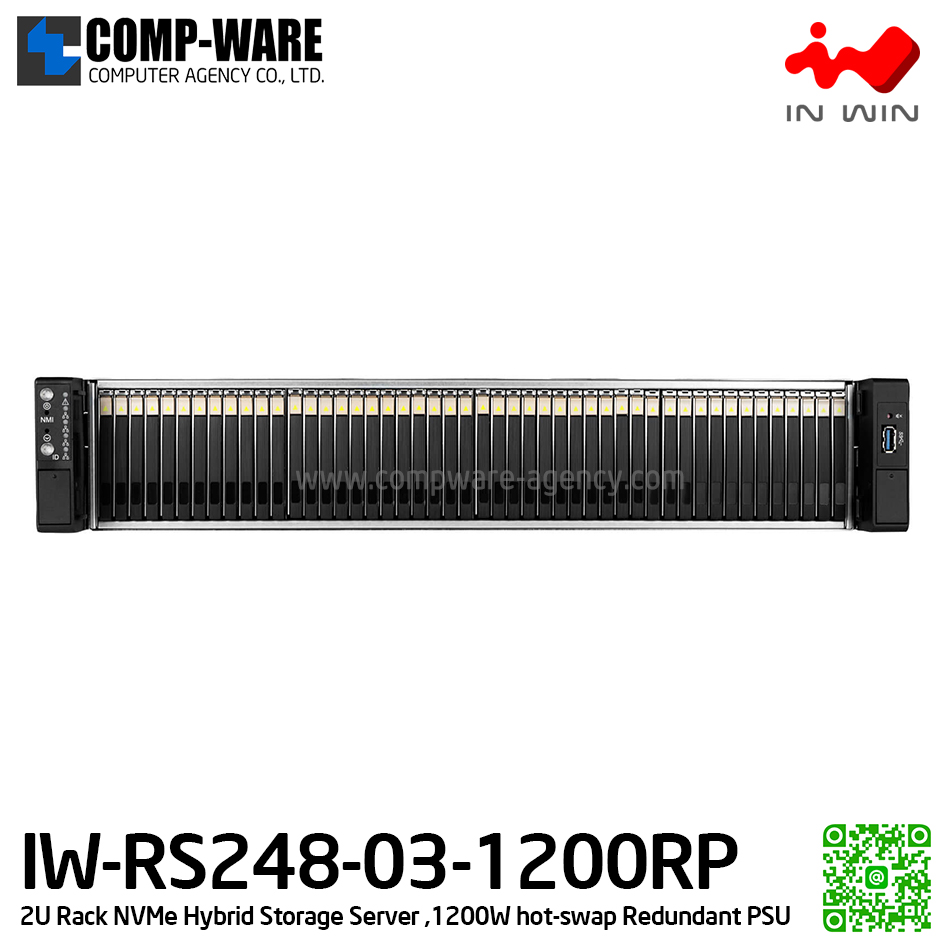 IN-WIN IW-RS248-03-1200RP 2U NVMe Hybrid Storage Server (supported 2.5 inch 7mm only), 1200W hot-swap Redundant Power Supply (เคสเปล่า+พาวเวอร์ซัพพลาย) รับประกัน 3ปี