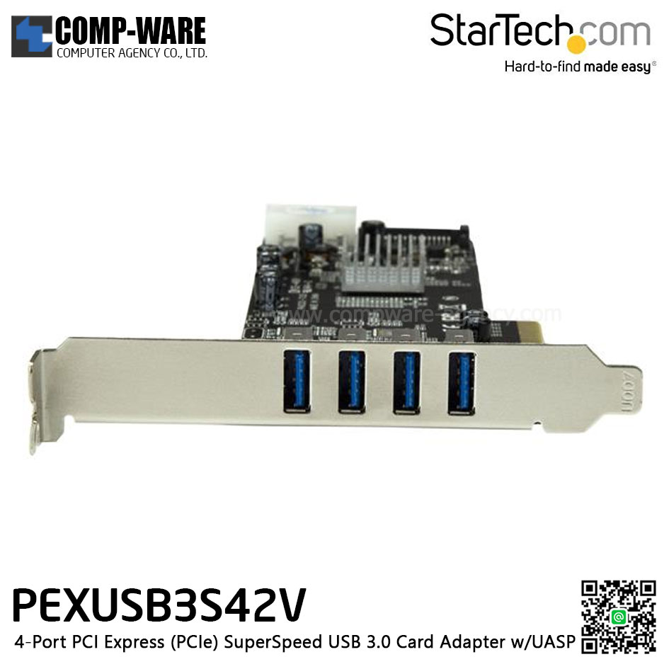 StarTech PEXUSB3S42V 4 Port PCI Express (PCIe) SuperSpeed USB 3.0 Card Adapter w/ 2 Dedicated 5Gbps Channels - UASP - SATA / LP4 Power