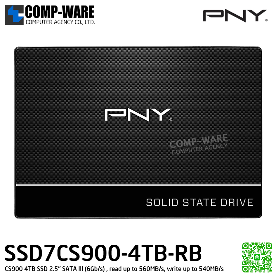 PNY CS900 4TB SSD 2.5" SATA III (6Gb/s) , read up to 560MB/s, write up to 540MB/s , SSD7CS900-4TB-RB / 3Y Warranty / Internal SSD