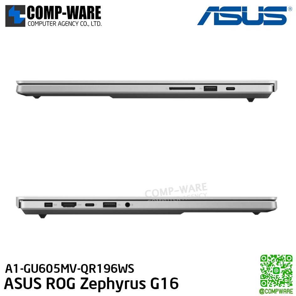 ASUS ROG Zephyrus G16 / 16-inch / Intel® Core™ Ultra 9 / NVIDIA® GeForce RTX™ 4060 / 16GB*2 LPDDR5X 7467 on board / 1TB PCIe® 4.0 NVMe™ M.2 SSD / Windows 11 Home / A1-GU605MV-QR196WS / LAPTOP / 3Y Warranty / GU605MV-QR196WS