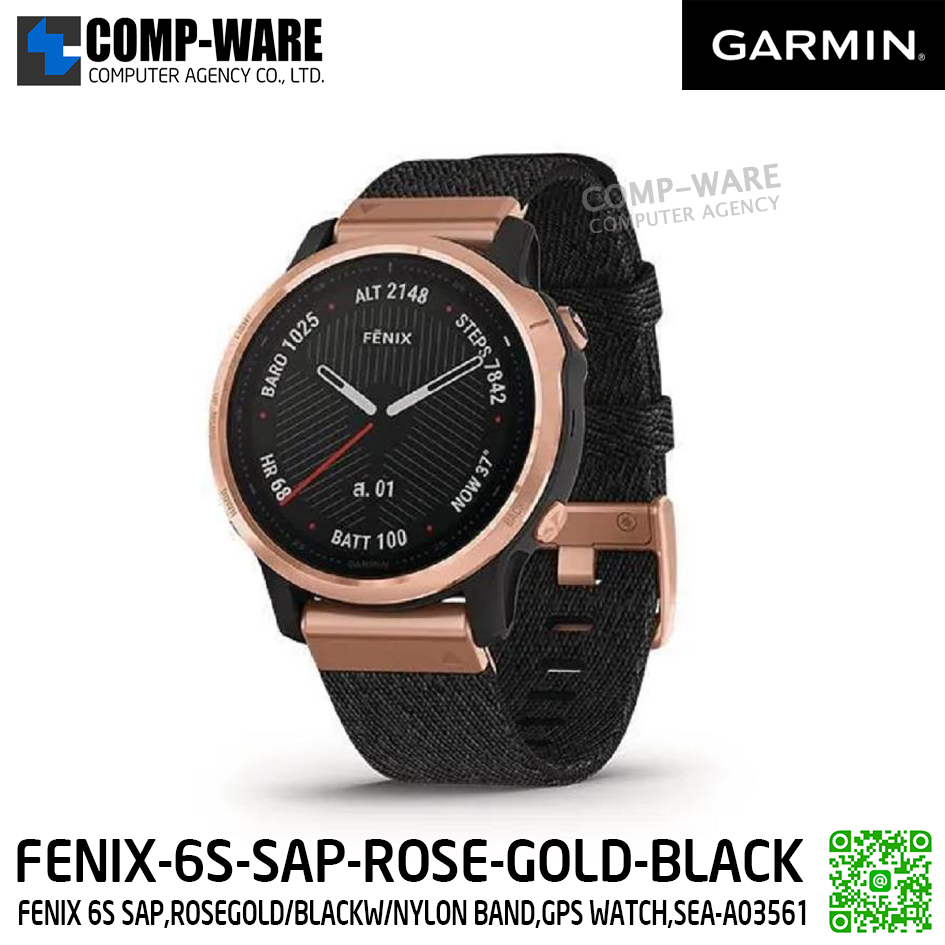 GARMIN FENIX 6S SAP,ROSEGOLD/BLACKW/NYLON BAND,GPS WATCH,SEA-A03561 - SmartWatch - 1Y Warranty - FENIX-6S-SAP-ROSE-GOLD-BLACK
