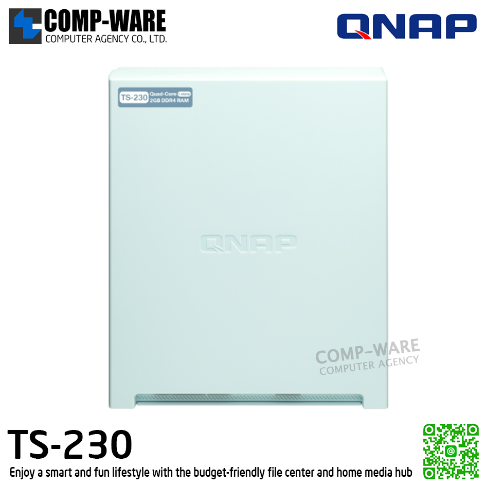 QNAP (Tower 2-Bay) TS-230 / ARM 1.4GHz (4Core) / 2GB DDR4 / 2 x 2.5" & 3.5" SATA 6Gb/s / 1 x GbE / Adapter Power / 2Y Warranty / No HDD