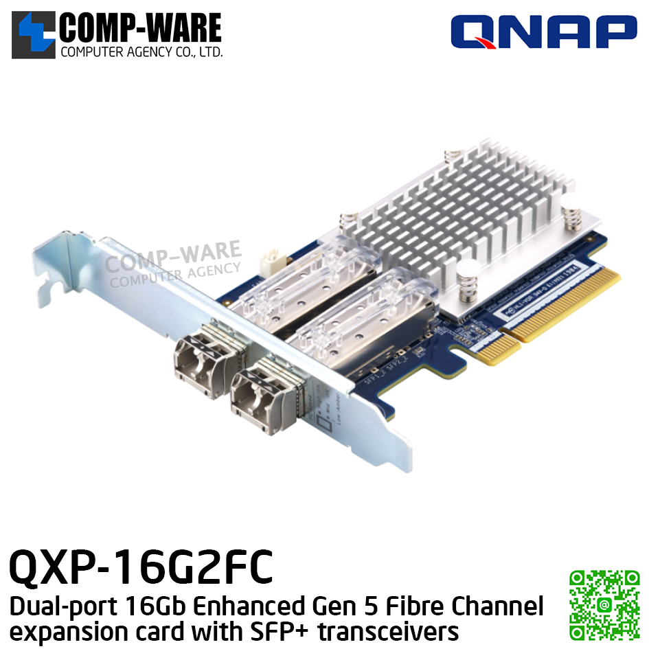 QNAP QXP-16G2FC Dual-port 16Gb Enhanced Gen 5 Fibre Channel expansion card with SFP+ transceivers - Spare Part (รับประกัน 3ปี)