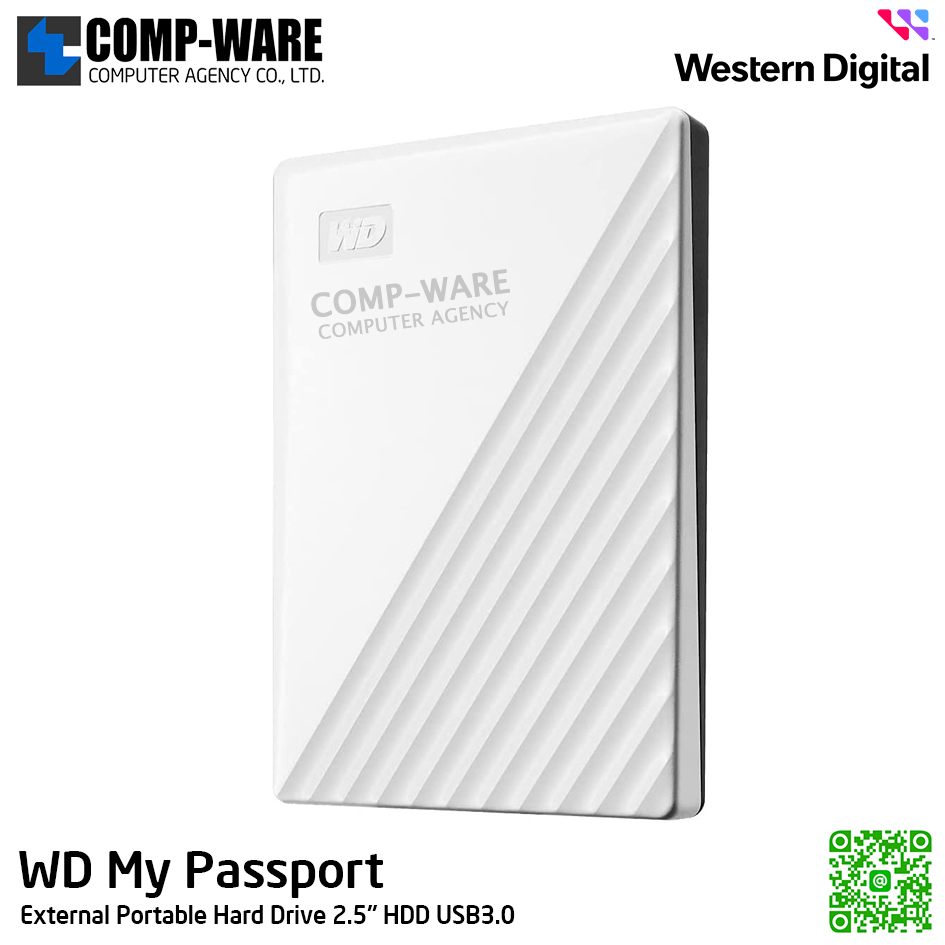 WD 2TB My Passport External Portable Hard Drive 2.5" HDD USB3.0 (White) WDBYVG0020BWT-WESN รับประกัน 3 ปี