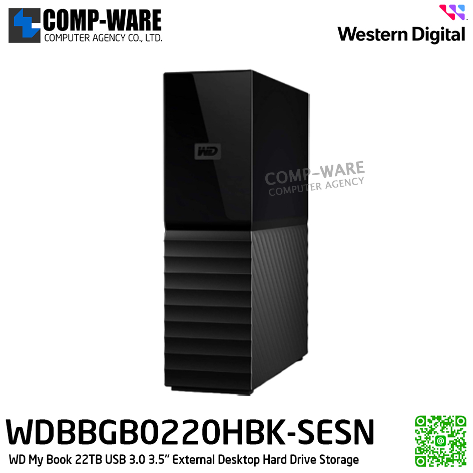 WD 22TB My Book USB 3.0 3.5" External Desktop Hard Drive Storage WDBBGB0220HBK-SESN - 3Y Warranty