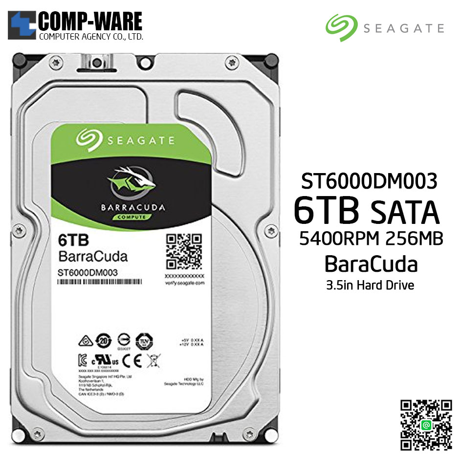 Seagate 6TB BarraCuda 5400RPM SATA 6Gb/s 256MB Cache 3.5-Inch Internal Hard Drive - ST6000DM003