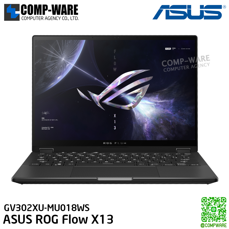 ASUS ROG Flow X13 / 13.4-inch / AMD Ryzen™ 9 7940HS Mobile Processor / NVIDIA® GeForce RTX™ 4050 Laptop GPU / 8GB*2 LPDDR5 on board / 1TB PCIe® 4.0 NVMe™ M.2 SSD (2230) /Windows 11 Home / GV302XU-MU018WS
